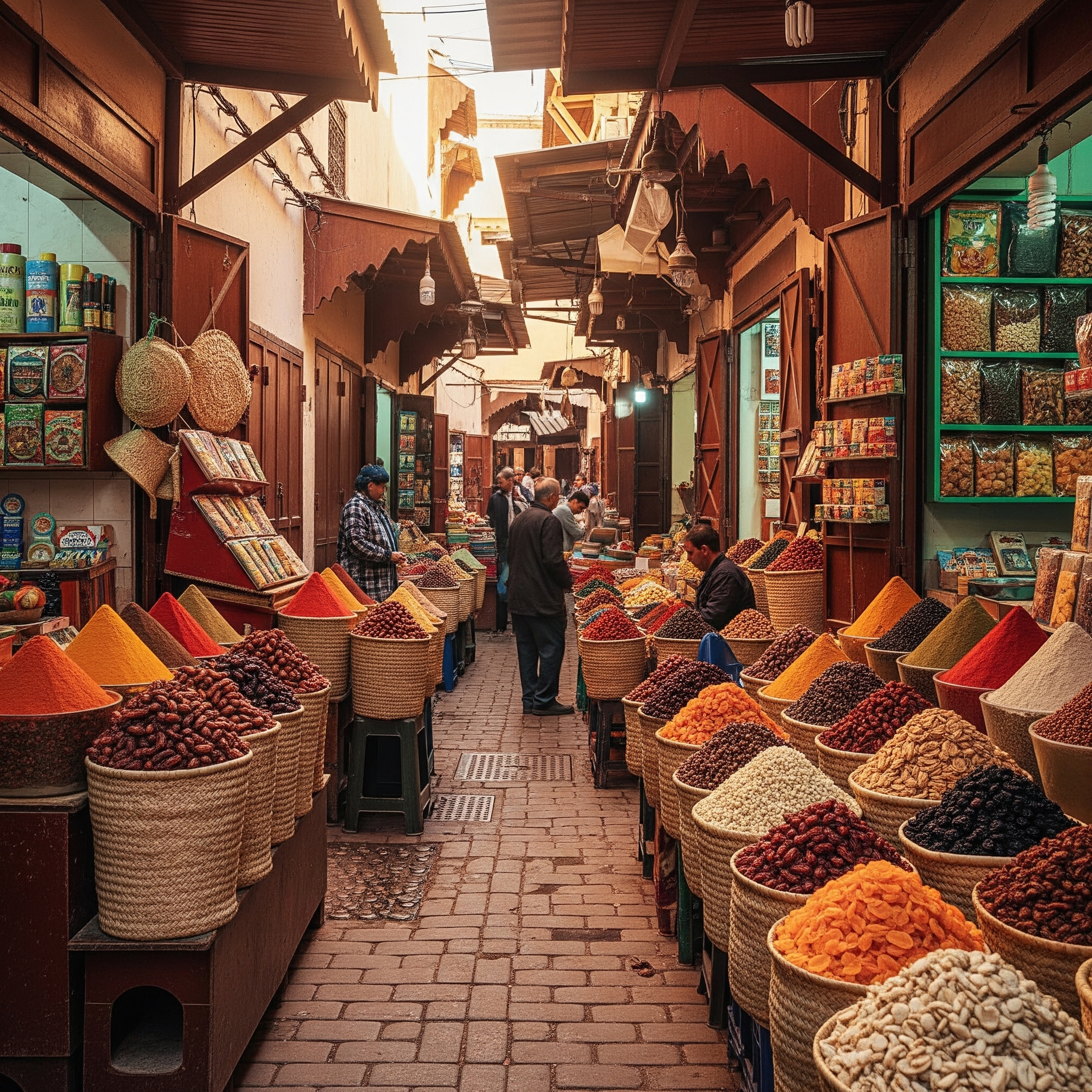 A marketplace with spices and dates